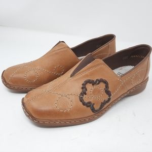 REIKER Brown Leather Slip On Shoes Flats Sandals